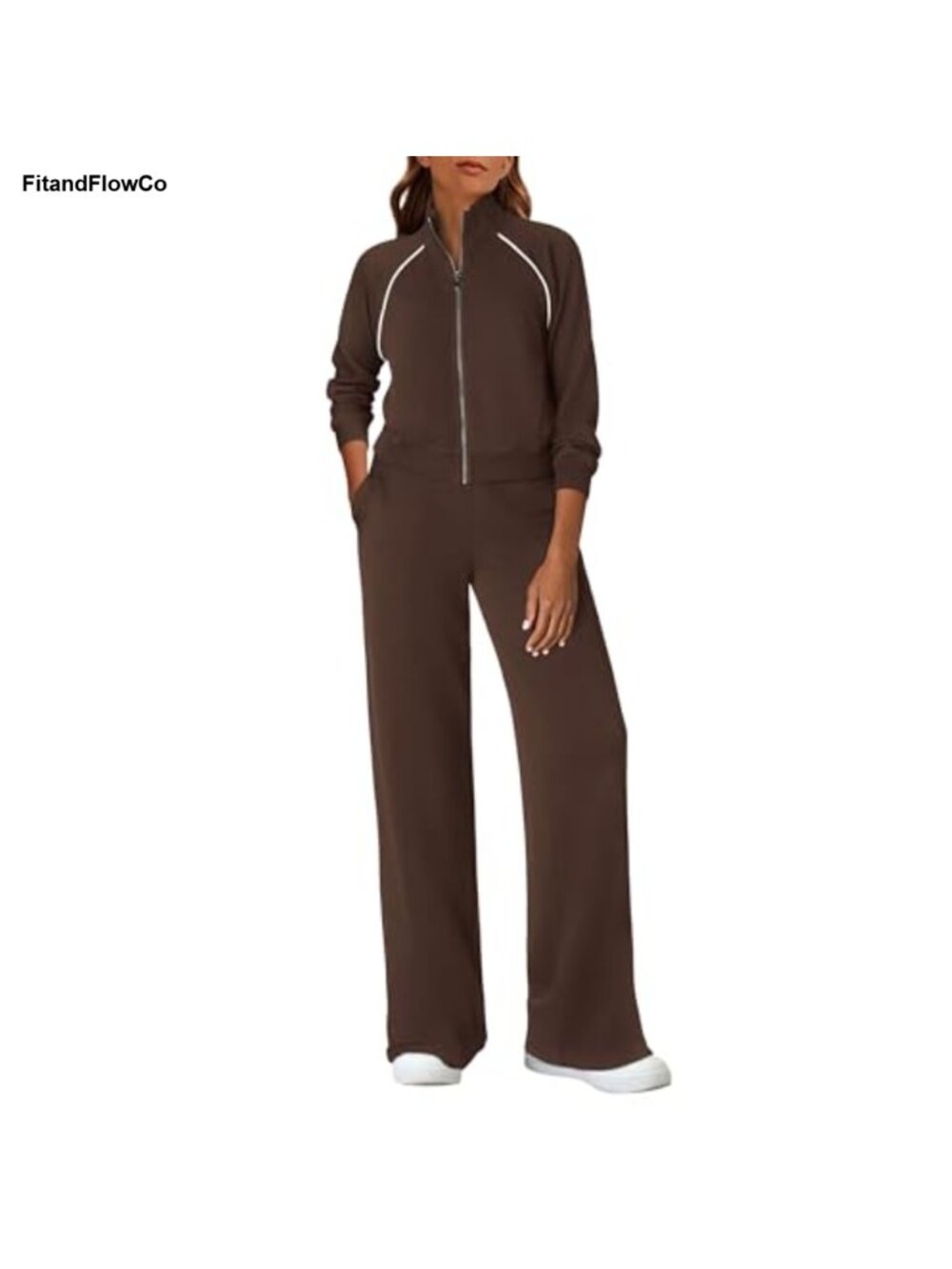 2 Piece Lounge Set Full Zip Sweatshirt Wide Leg Pants Womens Tracksuit